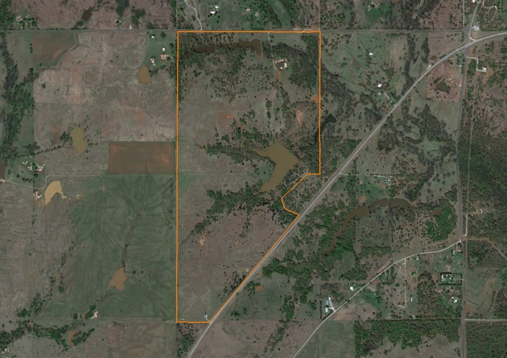 Incredible 260 +/- Acre Farm with Big Water Only One Hour from Oklahoma City: Aerial View