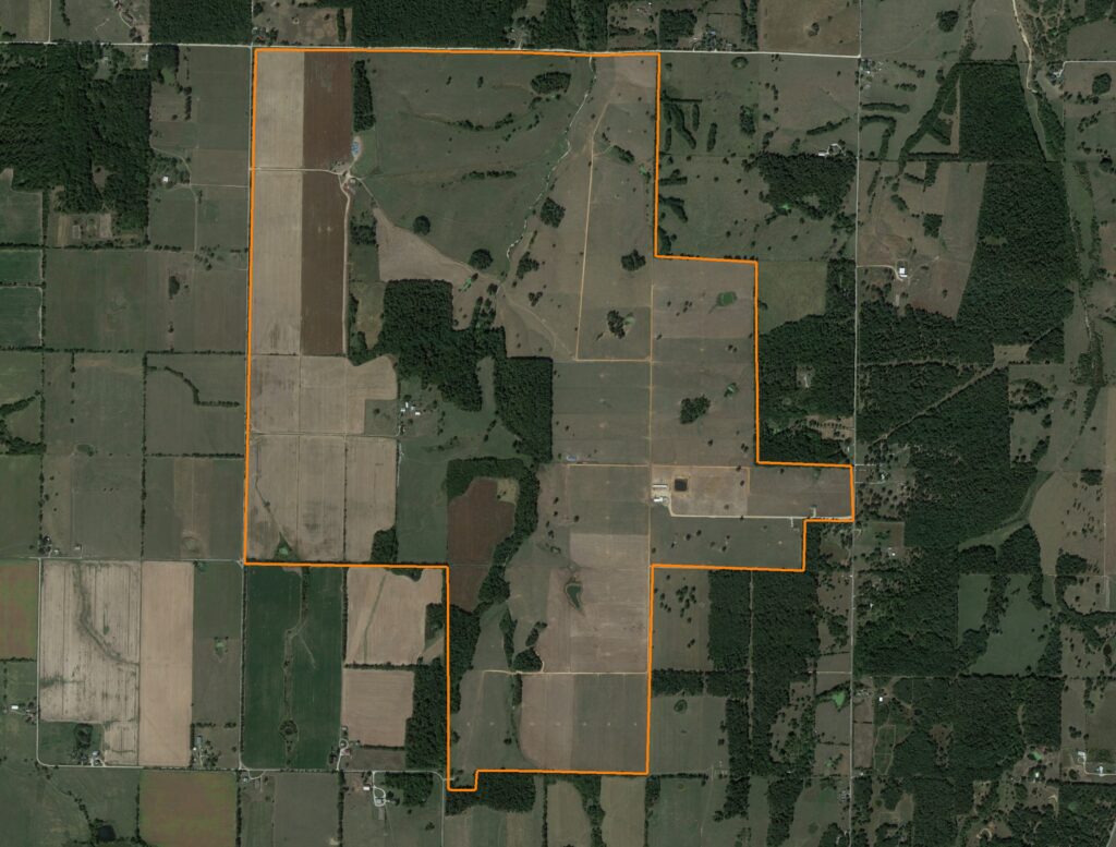 The Dudrey Farm - 1,097 +/- Contiguous Acres of Tillable, Pasture, and Recreational Land: Aerial View