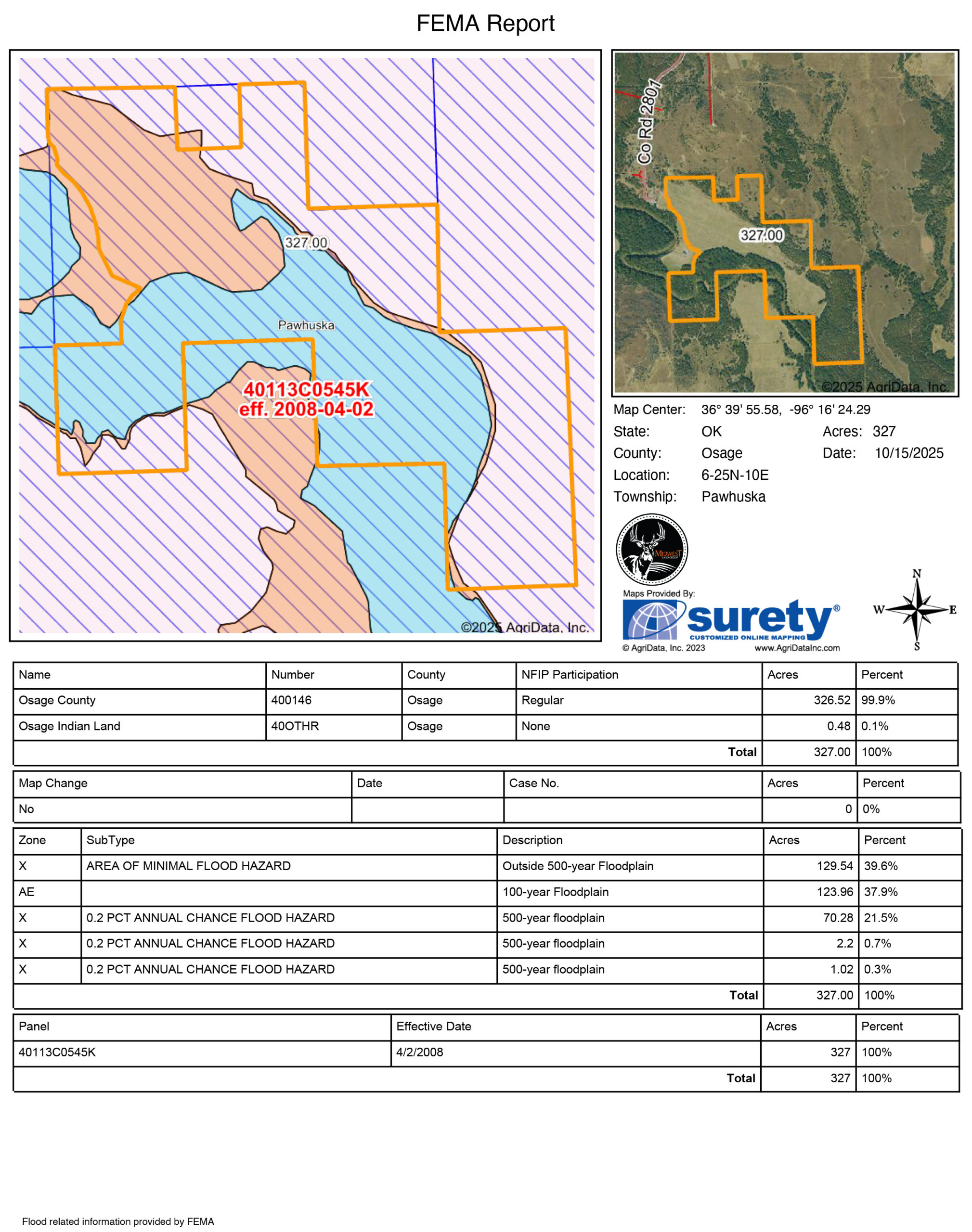327 +/- Acres with Bird Creek Frontage in Osage County